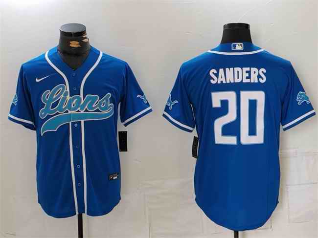 Men's Detroit Lions #20 Barry Sanders Blue Cool Base Stitched Baseball Jersey